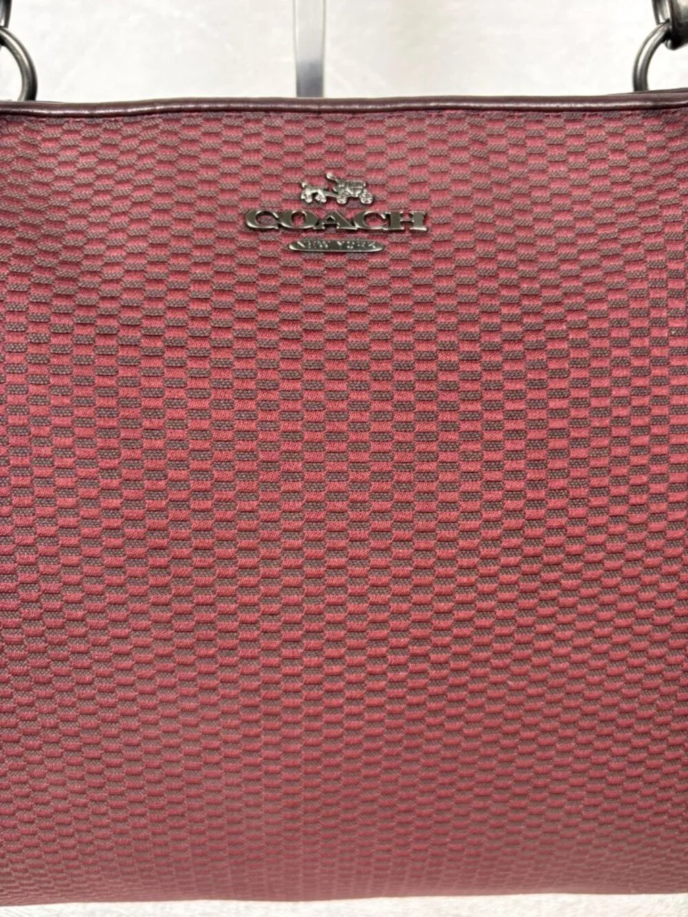 Coach Legacy Exploded Jacquard Ava Tote in Oxblood Colorway
